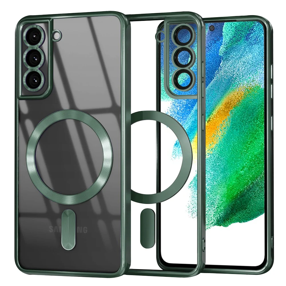 Custodia MagSafe per Samsung Galaxy S21 FE 5G G990, Techsuit, Luxury Crystal, Verde Scuro — 1