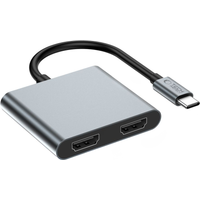 Hub USB-C Tech-Protect HB08, 1 x USB-A - 1 x USB-C - 2 x HDMI, Grigio