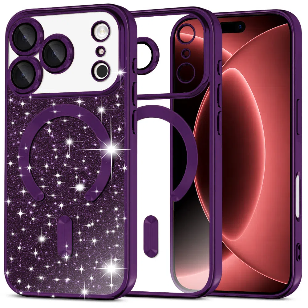 Custodia MagSafe per Apple iPhone 18 Pro Max / 17 Pro Max, Techsuit, Luxury Glitter, Viola Scuro — 1