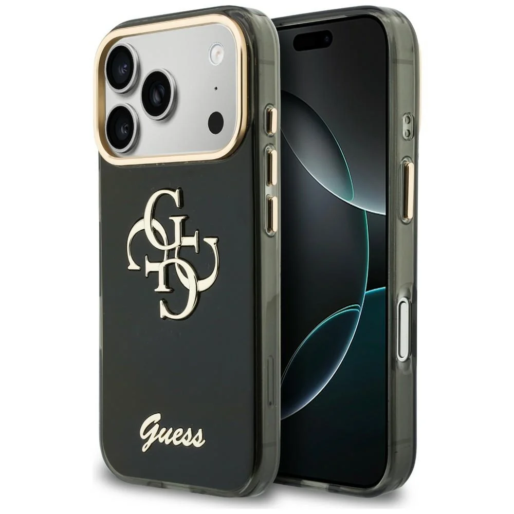 Custodia per Apple iPhone 18 Pro Max / 17 Pro Max, Guess, IML 4G Metal Script, Nera — 1