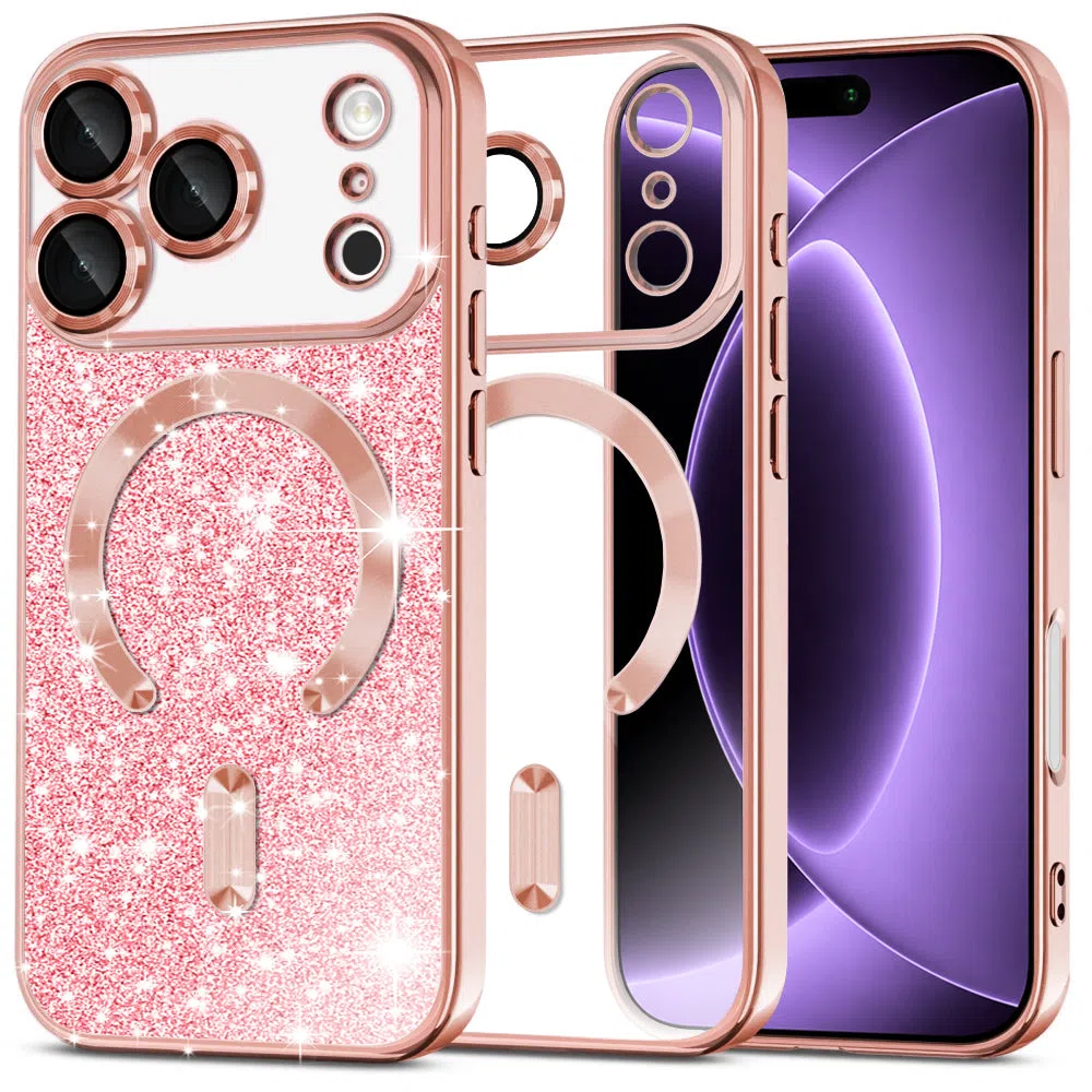 Custodia MagSafe per Apple iPhone 18 Pro / 17 Pro, Techsuit, Luxury Glitter, Rosa Oro — 1