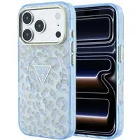 Custodia MagSafe per Apple iPhone 18 Pro / 17 Pro, Guess, Logo Triangolo Glitter Leopardo, Blu