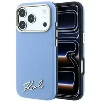 Custodia MagSafe per Apple iPhone 18 Pro Max / 17 Pro Max, Karl Lagerfeld, Saffiano Small Script Metal Logo, Bleu