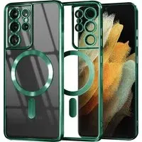 Custodia MagSafe per Samsung Galaxy S21 Ultra 5G G998, Techsuit, Luxury Crystal, Verde Chiaro