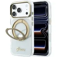 Custodia MagSafe per Apple iPhone 18 Pro Max / 17 Pro Max, Guess, Ring Stand Script Metal Logo, Trasparente