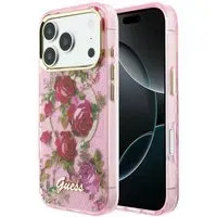 Custodia MagSafe per Apple iPhone 18 Pro / 17 Pro, Guess, IML Glitter Blossom Roses, Rosa