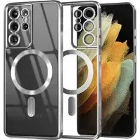 Custodia MagSafe per Samsung Galaxy S21 Ultra 5G G998, Techsuit, Luxury Crystal, Argento