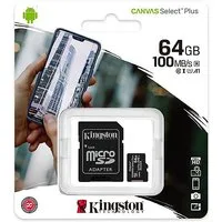 Scheda di Memoria microSDXC Kingston Canvas Select Plus Android A1, 64Gb, Classe 10 / UHS-1 U1, Con Adattatore SDCS2/64GB