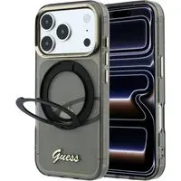 Custodia MagSafe per Apple iPhone 18 Pro Max / 17 Pro Max, Guess, Ring Stand Script Metal Logo, Nera