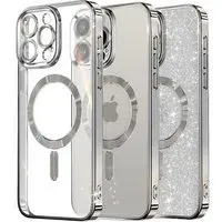 Custodia MagSafe per Apple iPhone 16 Pro, Techsuit, Luxury Glitter, Argento