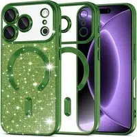 Custodia MagSafe per Apple iPhone 18 Pro / 17 Pro, Techsuit, Luxury Glitter, Verde Scuro