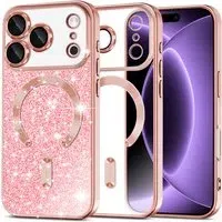 Custodia MagSafe per Apple iPhone 18 Pro / 17 Pro, Techsuit, Luxury Glitter, Rosa Oro