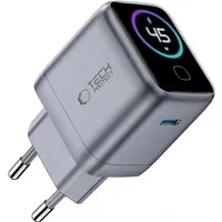 Caricatore da rete Tech-Protect NC45W Display, 45W, 3A, 1 x USB-C, Grigio