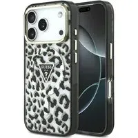 Custodia MagSafe per Apple iPhone 18 Pro Max / 17 Pro Max, Guess, Logo Triangolo Glitter Leopardo, Nera