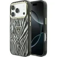 Custodia MagSafe per Apple iPhone 18 Pro Max / 17 Pro Max, Guess, Logo Triangolo Glitter Zebra, Argento