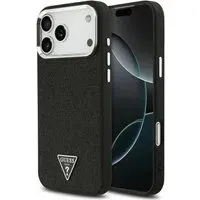 Custodia MagSafe per Apple iPhone 18 Pro Max / 17 Pro Max, Guess, Logo Triangolo Glitter, Nera