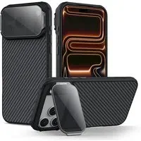Custodia MagSafe per Apple iPhone 18 Pro / 17 Pro, Nillkin, CarboProp con copertura obiettivo nera trasparente, Nera