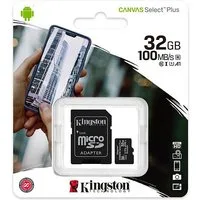 Scheda di memoria microSDHC Kingston Canvas Select Plus Android A1, 32Gb, Classe 10 / UHS-1 U1, con adattatore SDCS2/32GB