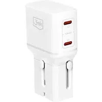 Caricatore da rete 3MK Globe Travel, 45W, 3A, 2 x USB-C, Bianco