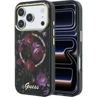Custodia MagSafe per Apple iPhone 18 Pro / 17 Pro, Guess, IML Glitter Blossom Roses, Nera