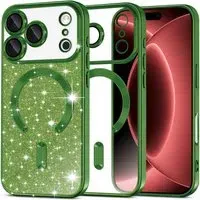 Custodia MagSafe per Apple iPhone 18 Pro Max / 17 Pro Max, Techsuit, Luxury Glitter, Verde Scuro