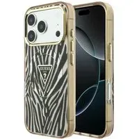 Custodia MagSafe per Apple iPhone 18 Pro Max / 17 Pro Max, Guess, Logo Triangolo Glitter Zebra, Dorata