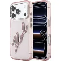 Custodia per Apple iPhone 18 Pro / 17 Pro, Karl Lagerfeld, IML Big Signature Resin Logo e Cornice in Metallo, Rosa