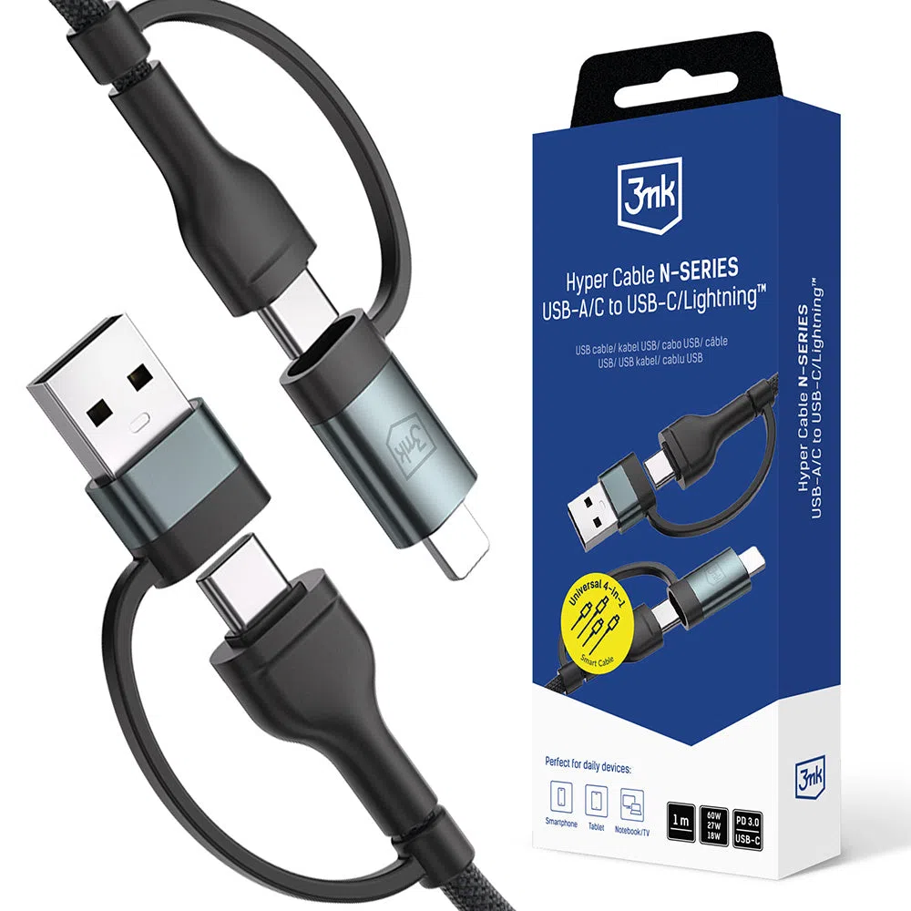 Cavo Dati e Ricarica USB-A / USB-C - USB-C / Lightning 3MK Hyper N, 60W, 1.2m, Nero — 2