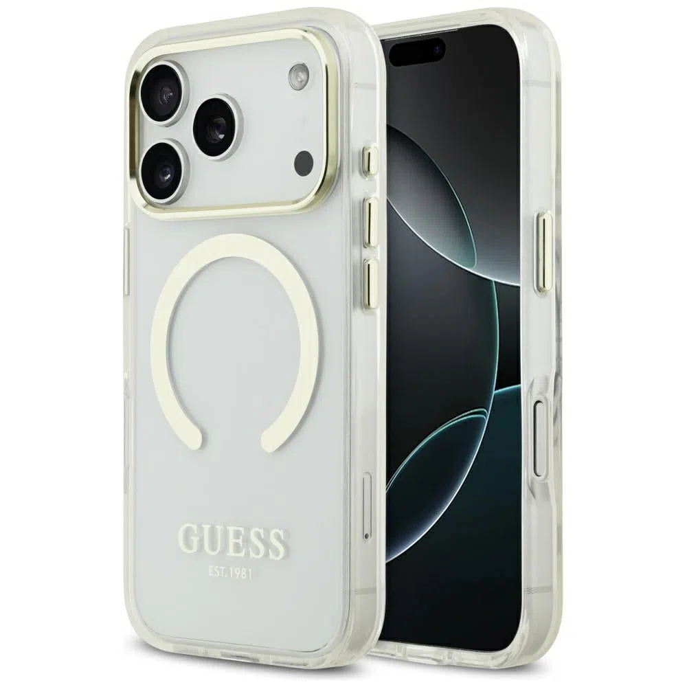 Custodia MagSafe per Apple iPhone 17 Pro Max, Guess, Metal Outline, Dorata — 2