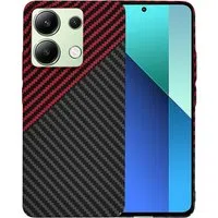 Custodia per Xiaomi Redmi Note 13 4G, Techsuit, Carbonite FiberShell, Nero Rosso — 3