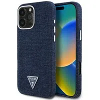 Custodia MagSafe per Apple iPhone 16 Pro, Guess, Denim Triangle Logo, Blu — 3