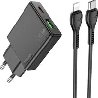 Caricabatterie da Rete con Cavo Lightning HOCO N38, 20W, 3A, 1 x USB-A - 1 x USB-C, Nero — 3