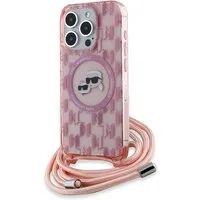 Custodia MagSafe per Apple iPhone 15 Pro, Karl Lagerfeld, IML Crossbody Monogramma Karl & Choupette's Heads, Rosa — 3