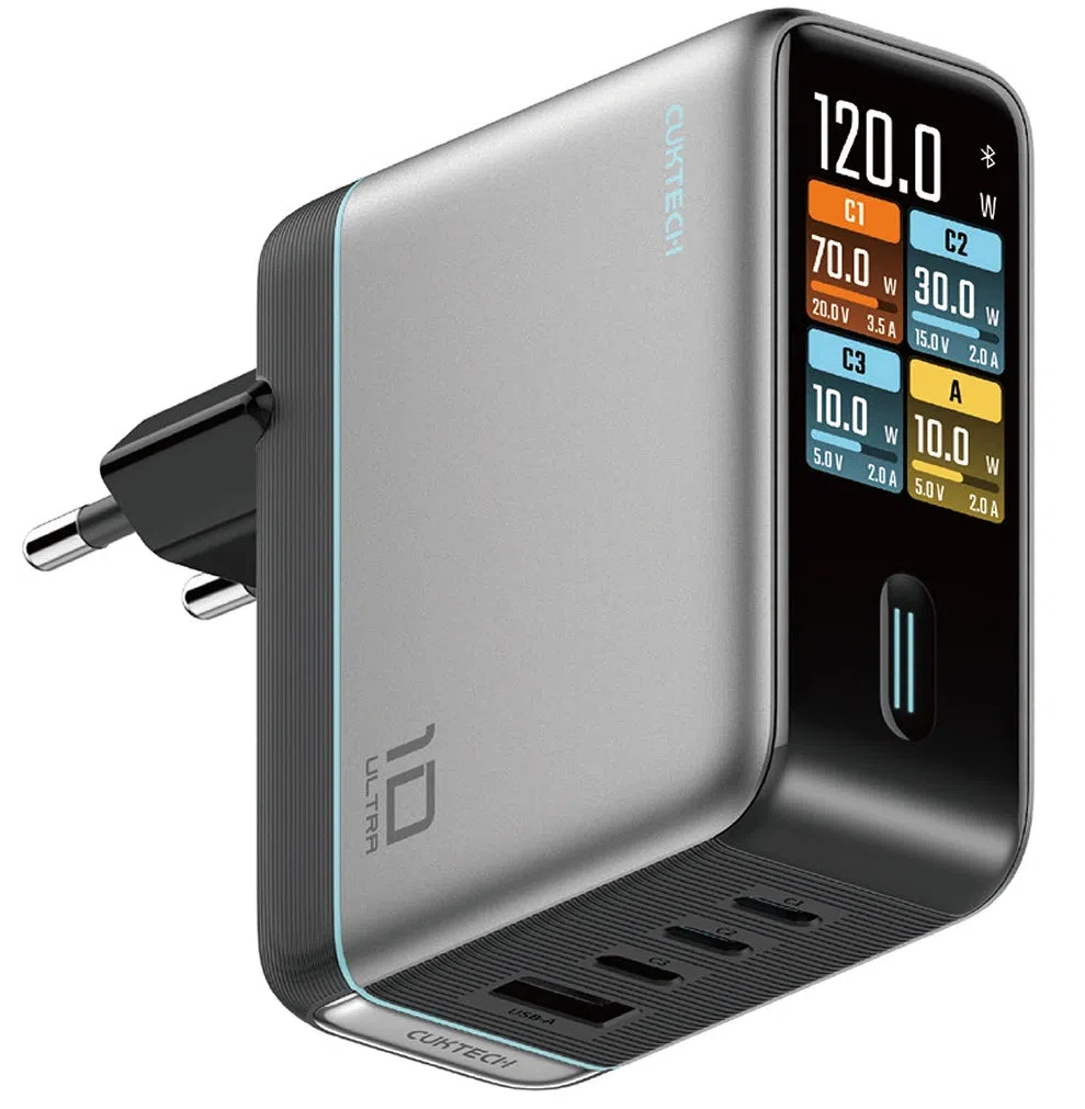 Caricatore da rete con cavo USB-C Cuktech AD1204U Display, 120W, 6A, 1 x USB-A - 2 x USB-C, Argento — 2