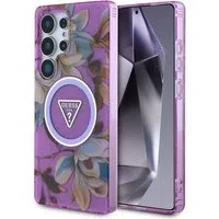 Custodia MagSafe per Samsung Galaxy S25 Ultra S938, Guess, IML Metal Glitter Flowers Triangle, Viola — 3