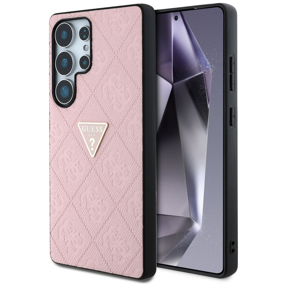 Guess Custodia per Samsung Galaxy S25 Ultra S938, Guess, Grained Hot Stamp 4G Triangle, Rosa