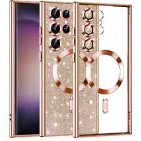 Custodia MagSafe per Samsung Galaxy S23 Ultra S918, Techsuit, Luxury Glitter, Rosa Dorato — 3
