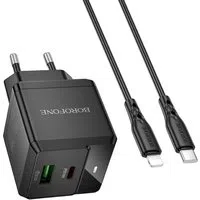 Caricabatterie da Rete con Cavo Lightning Borofone BN19 Intenso, 20W, 3A, 1 x USB-A - 1 x USB-C, Nero — 3