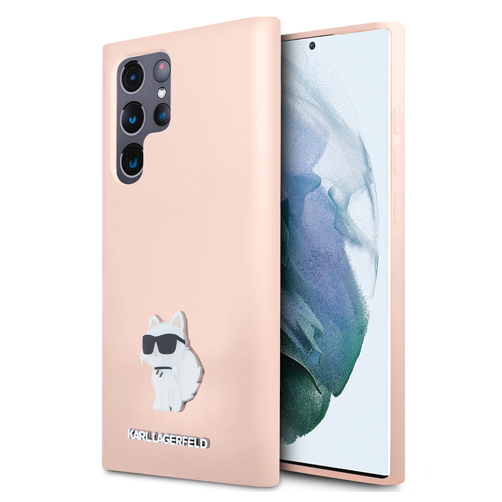 Karl Lagerfeld Custodia per Samsung Galaxy S23 Ultra S918, Karl Lagerfeld, Silicone Choupette Metal, Rosa
