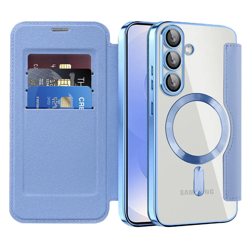 Custodia MagSafe per Samsung Galaxy S25+ S936, Techsuit, SmartMag Book, Blu — 2