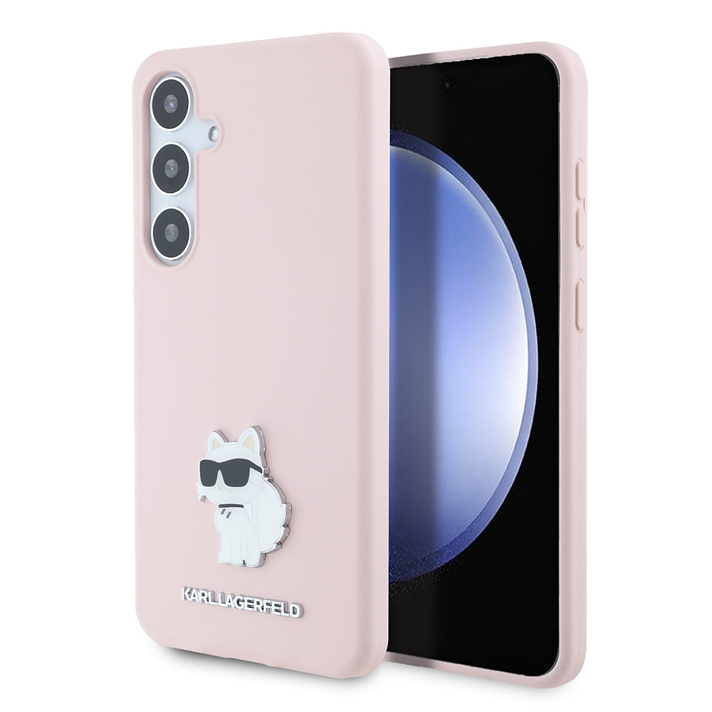 Karl Lagerfeld Custodia per Samsung Galaxy S24+ S926, Karl Lagerfeld, Silicone Choupette Metal, Rosa