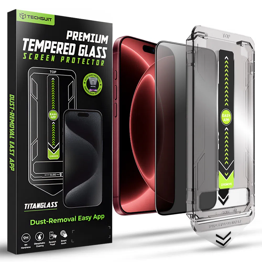 Pellicola protettiva per schermo Privacy Techsuit TitanGlass per Apple iPhone 18 Pro Max, Vetro temperato, Colla completa — 2