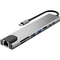 Hub USB-C Tech-Protect HB09, 2 x USB-A 3.0 - 2 x USB-C - 1 x HDMI - 1 x RJ45 - 1 x SD - 1 x microSD, Grigio — 3