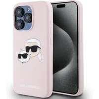 Custodia MagSafe per Apple iPhone 15 Pro, Karl Lagerfeld, Silicone Karl & Choupette's Heads, Rosa — 3