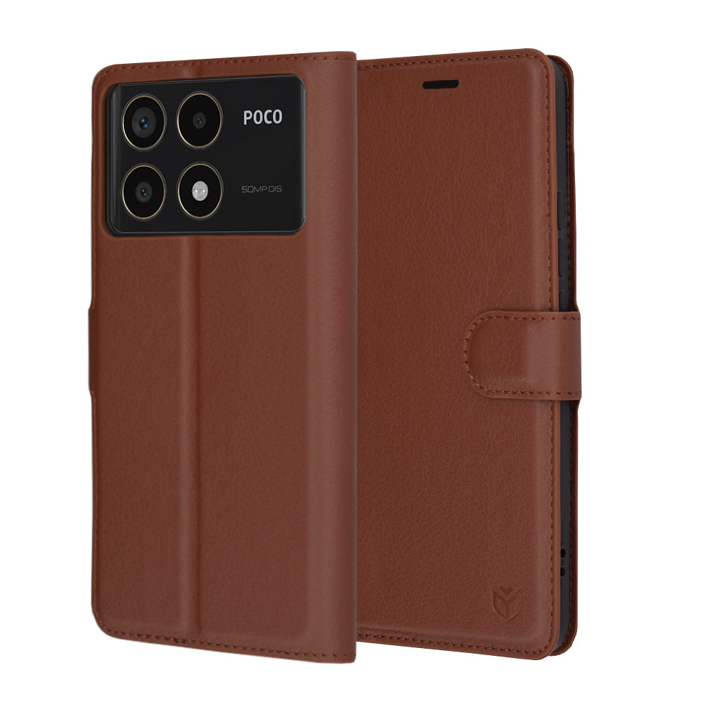 Techsuit Custodia per Xiaomi Poco F6 Pro, Techsuit, Leather Folio, Marrone