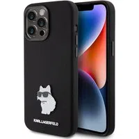 Custodia per Apple iPhone 15 Pro Max, Karl Lagerfeld, Silicone Choupette Metal, Nera — 3