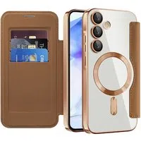 Custodia MagSafe per Samsung Galaxy A55 5G A556, Techsuit, SmartMag Book, Marrone — 3