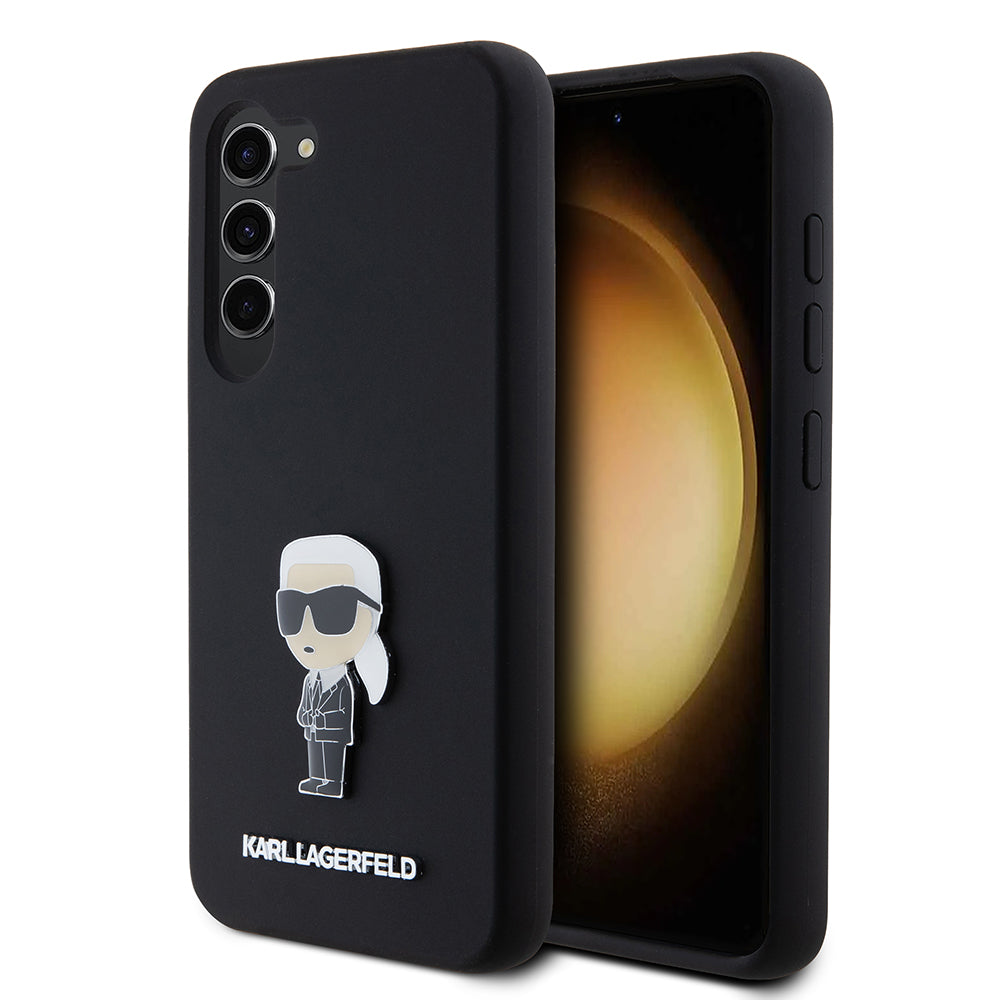 Karl Lagerfeld Custodia per Samsung Galaxy S23 S911, Karl Lagerfeld, Silicone Ikonik Karl Metal, Nera