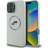 Custodia MagSafe per Apple iPhone 16 Pro, Karl Lagerfeld, Silicone Karl & Choupette's Heads, Beige — 3