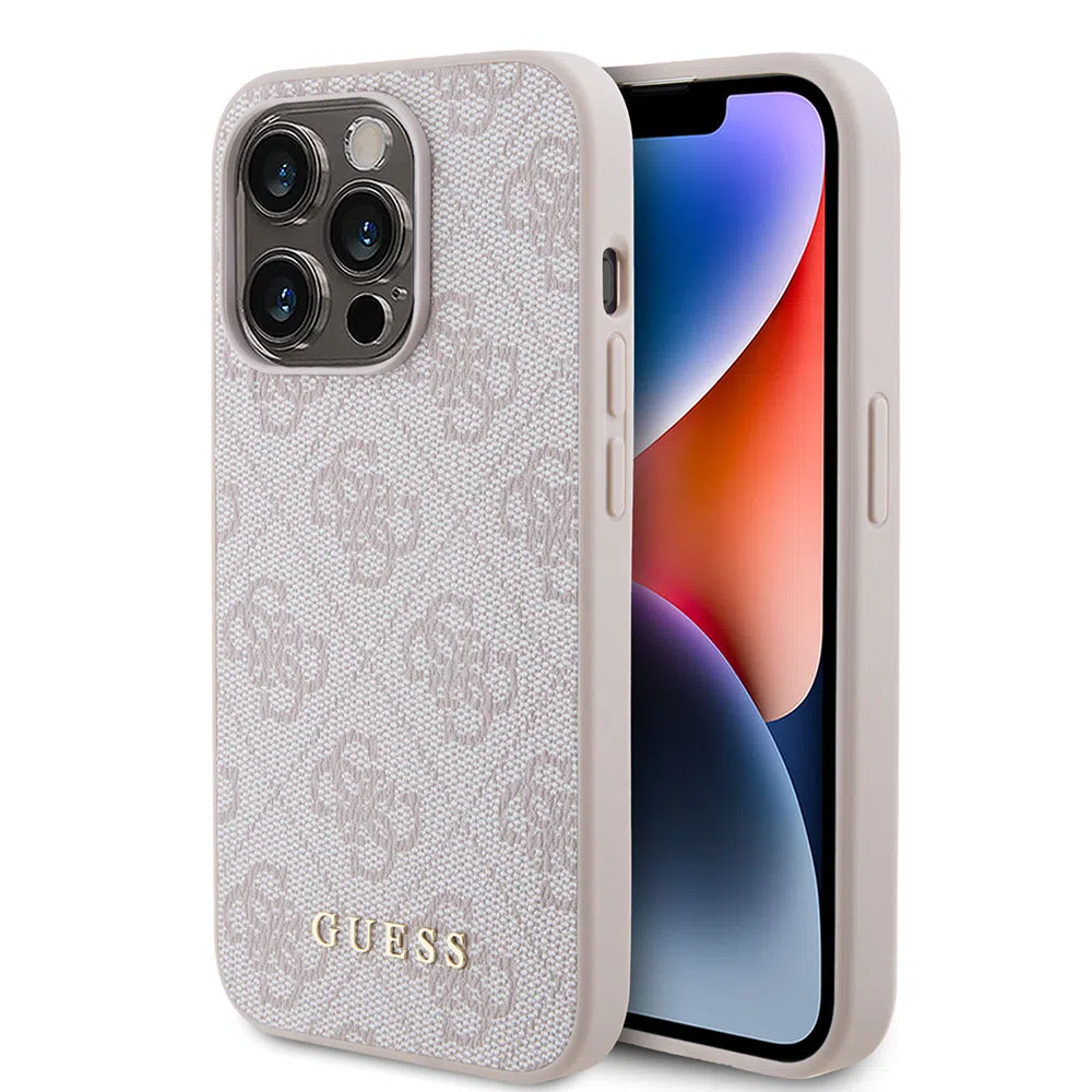 Custodia per Apple iPhone 15 Pro, Guess, 4G Metal Gold Logo, Rosa — 2